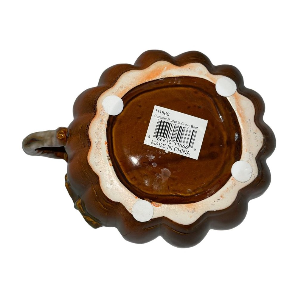 Thanksgiving Fall Ceramic Pumpkin Gravy Boay Handle Spout Heavy - Picture 10 of 10
